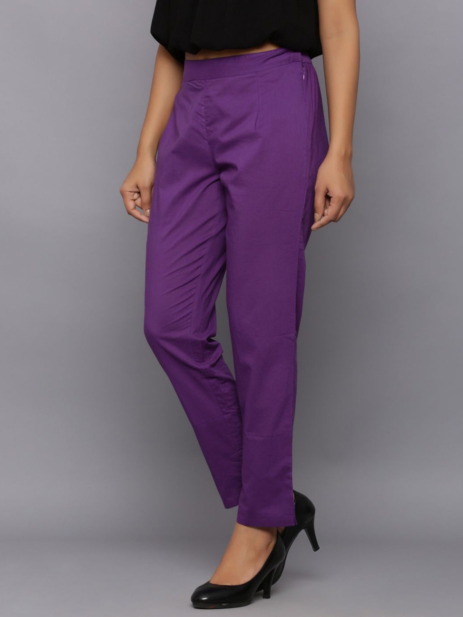 Buy INDYA Purple Solid Silk Regular Fit Women's Casual Pants | Shoppers Stop