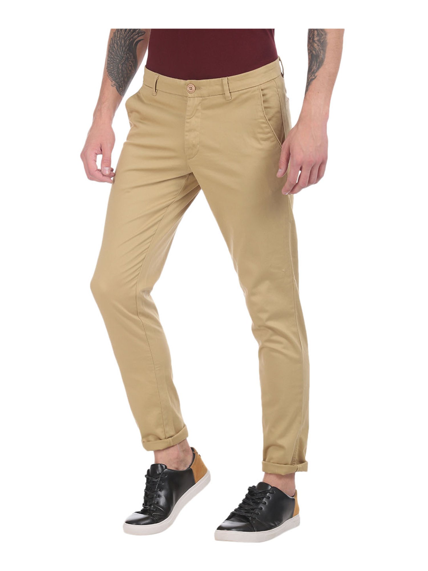 Buy LIFE Solid Cotton Poly Spandex Slim Mens Casual Trousers  Shoppers  Stop