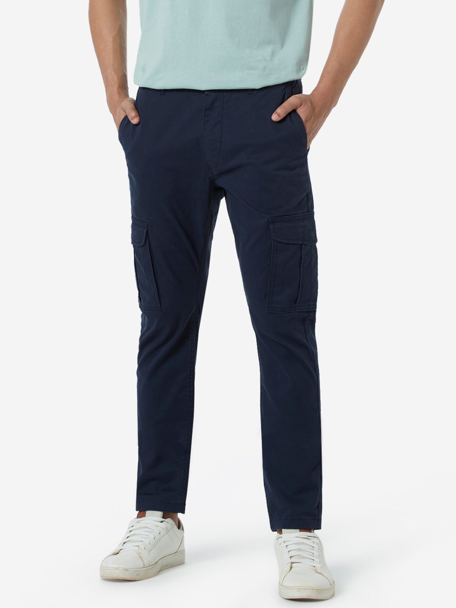 Buy BLEND Navy Solid Slim Fit Cargo Trousers  Trousers for Men 1721242   Myntra