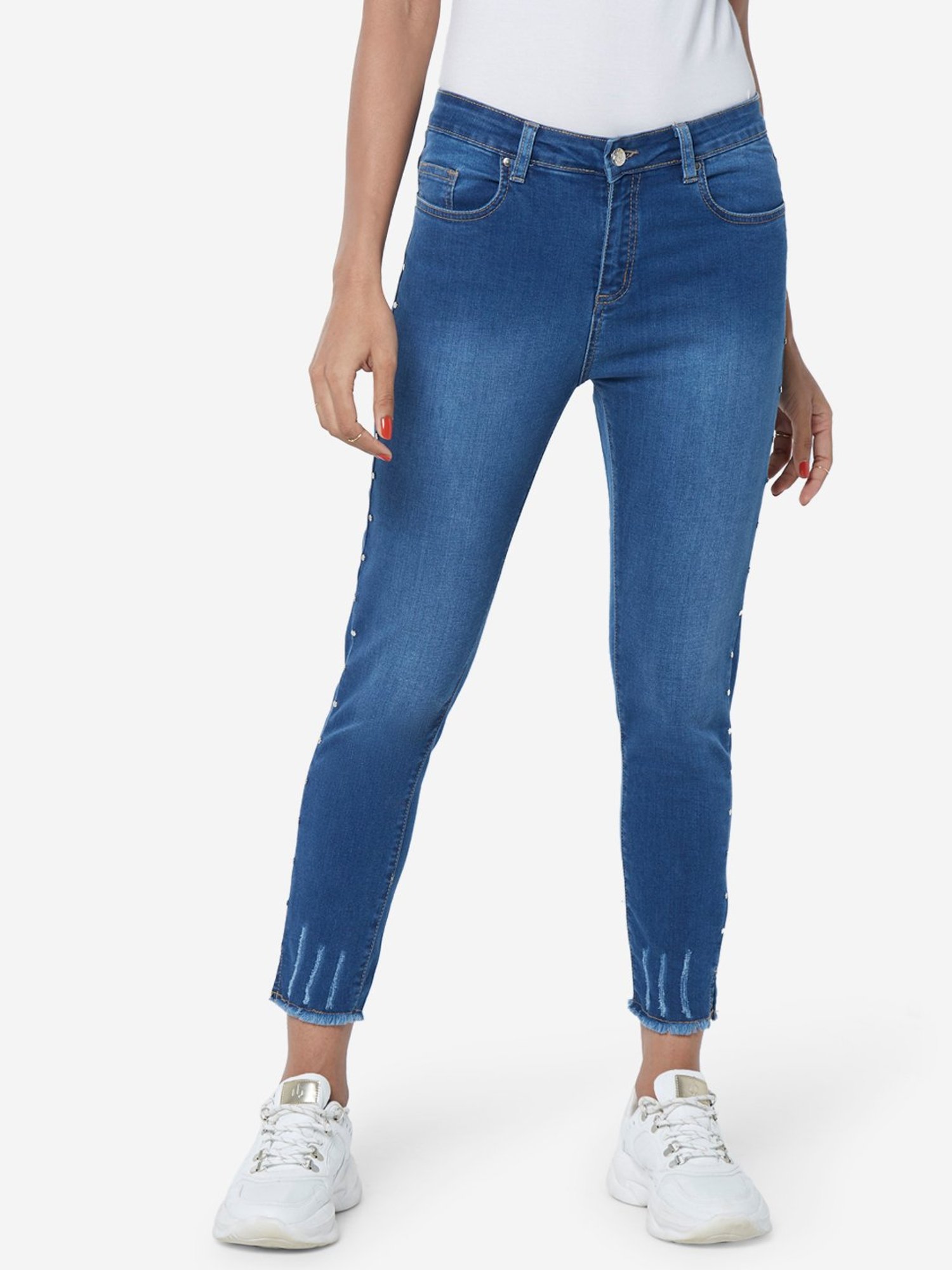 Lov By Westside Blue Rivet Pattern Cropped Jeans From Lov At Best Prices On Tata Cliq