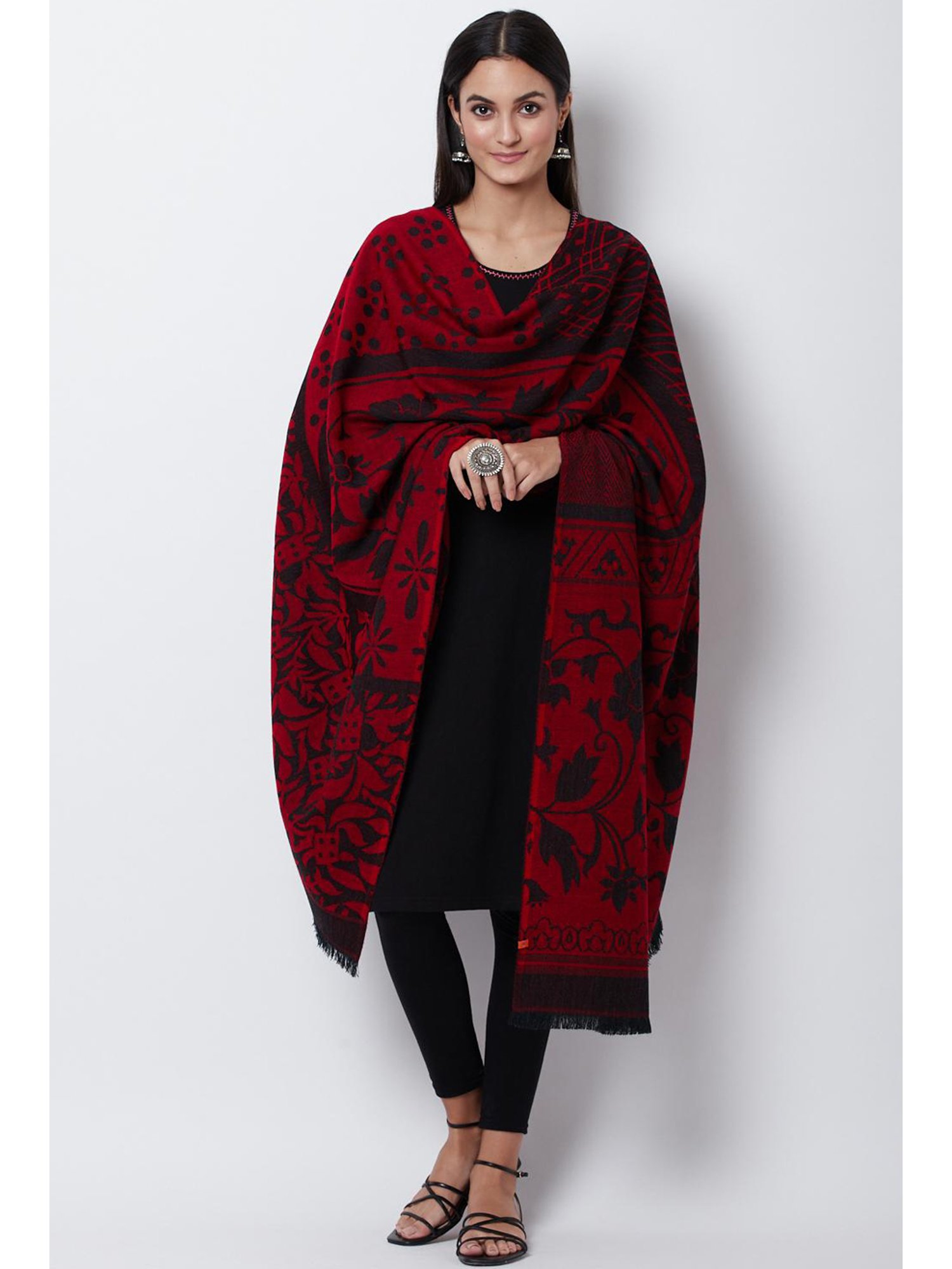 Black Shine Shawl Claret Red