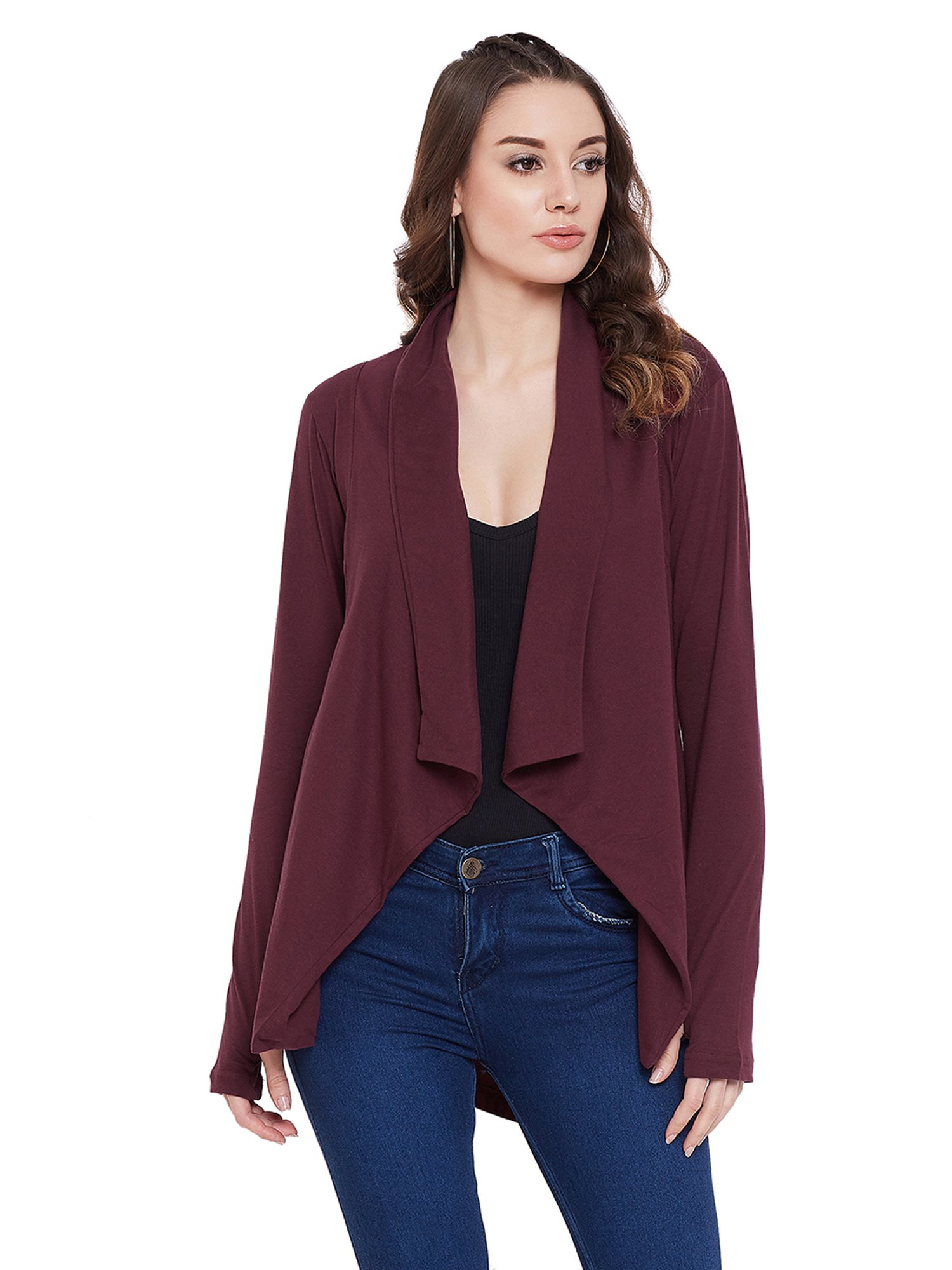 Buy Hypernation Wine Cotton Shrug for 