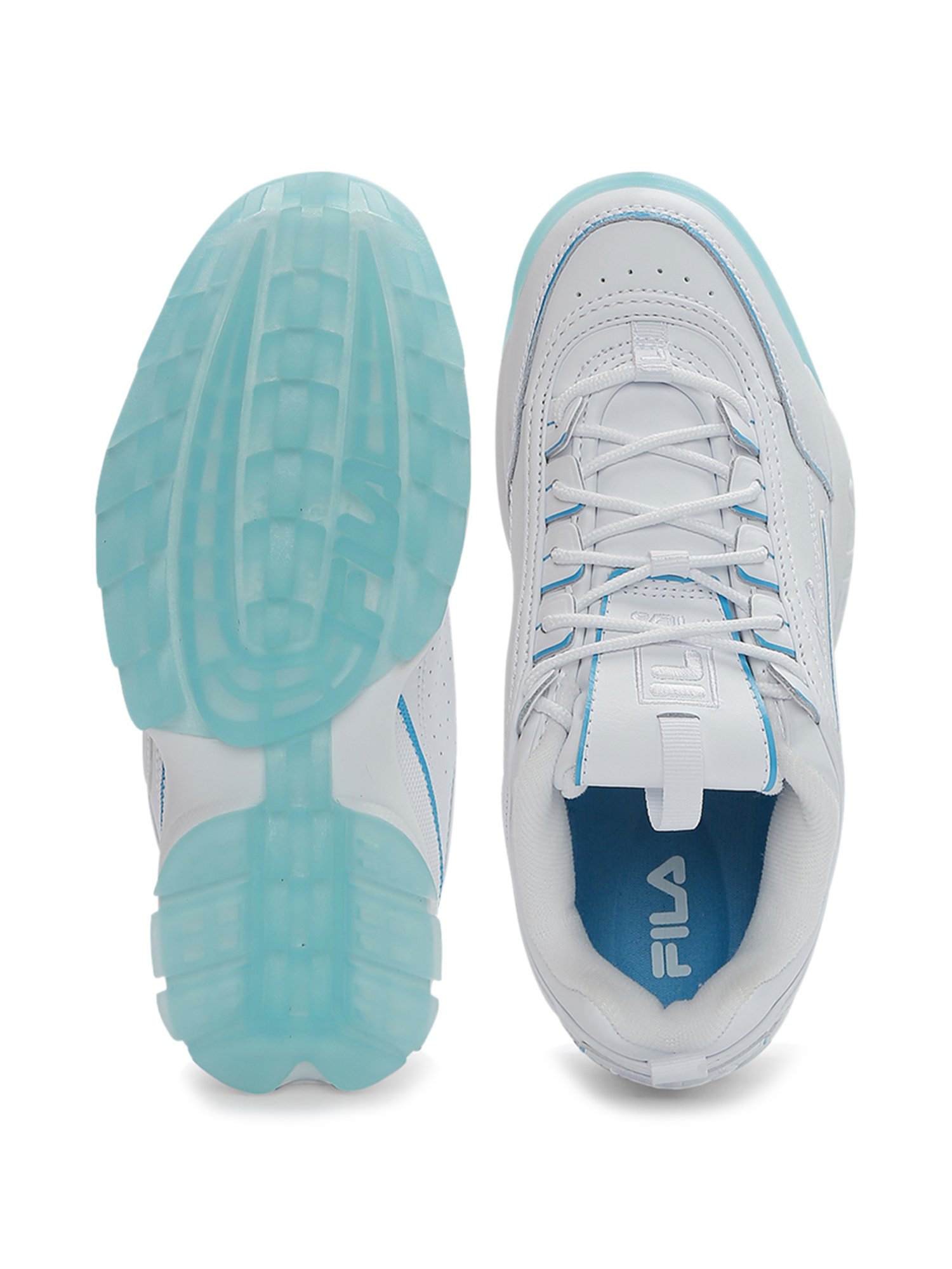 Fila disruptor ii trainers in clearance white with ice blue sole