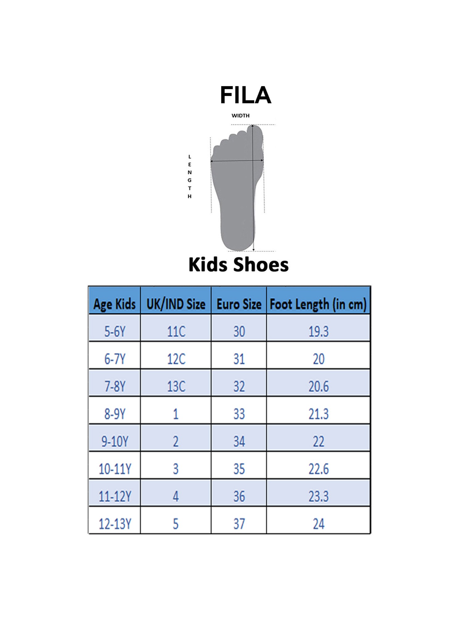 Fila Size Chart Kid | vlr.eng.br