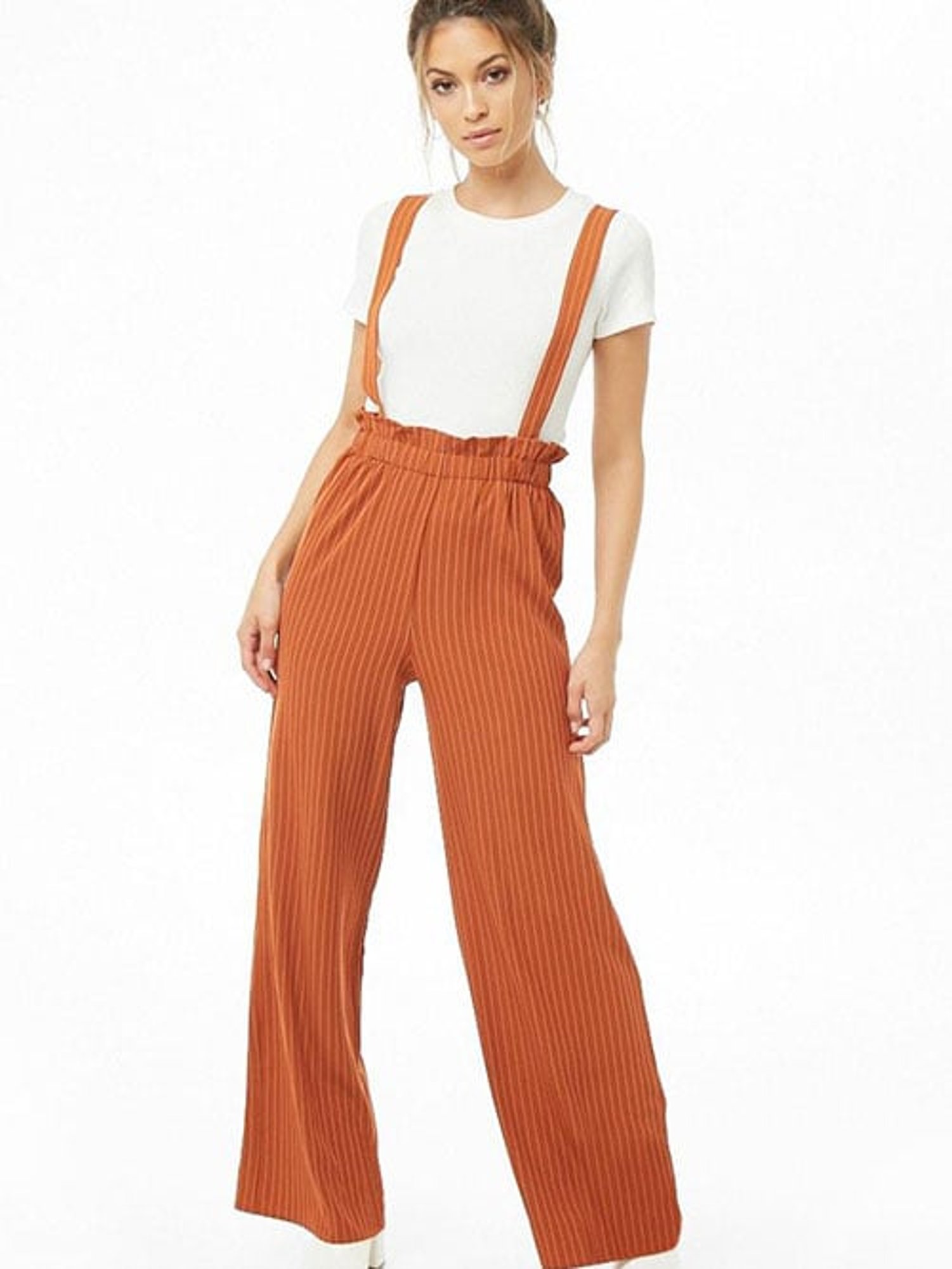 ROMWE Academia Striped Print Suspender Pants Without Shirt | SHEIN ASIA