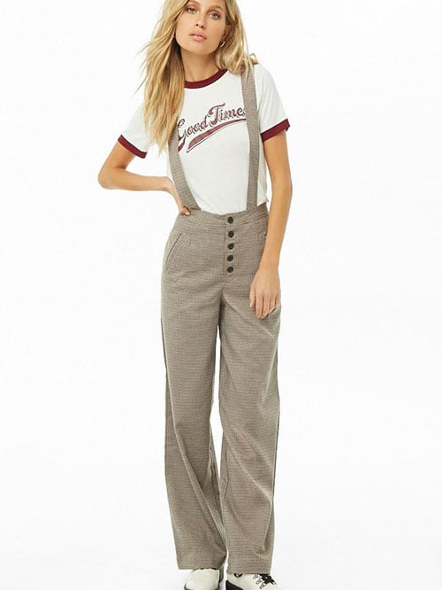 Buy Forever 21 Rust  Cream Striped Suspender Pants for Women Online  Tata  CLiQ