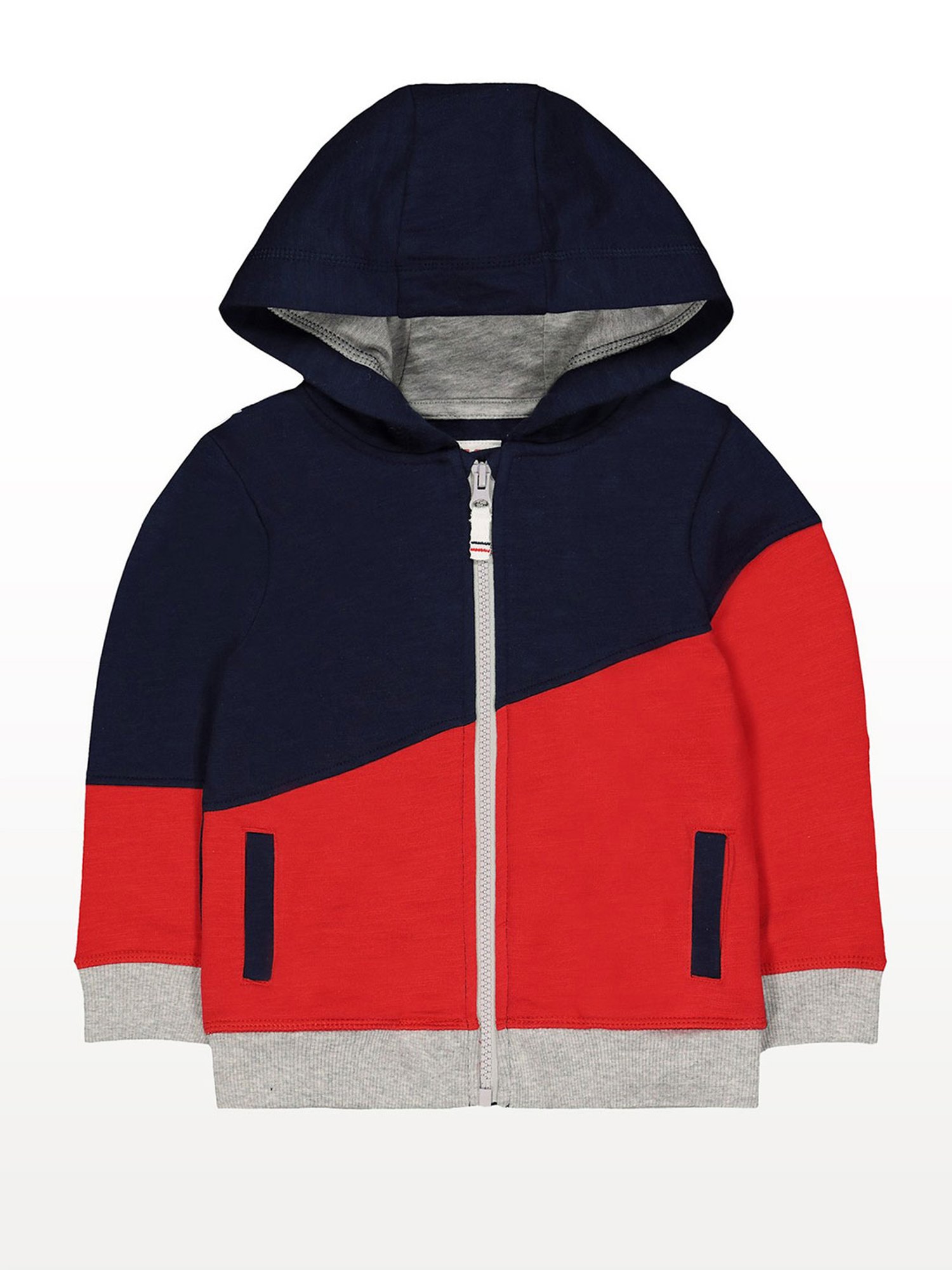 navy and red hoodie