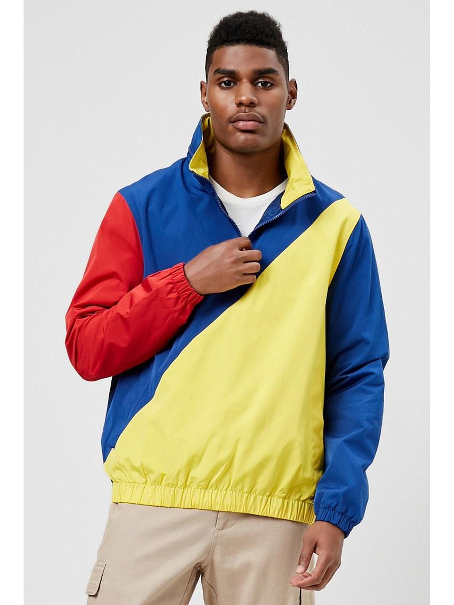 Blue and cheap yellow windbreaker