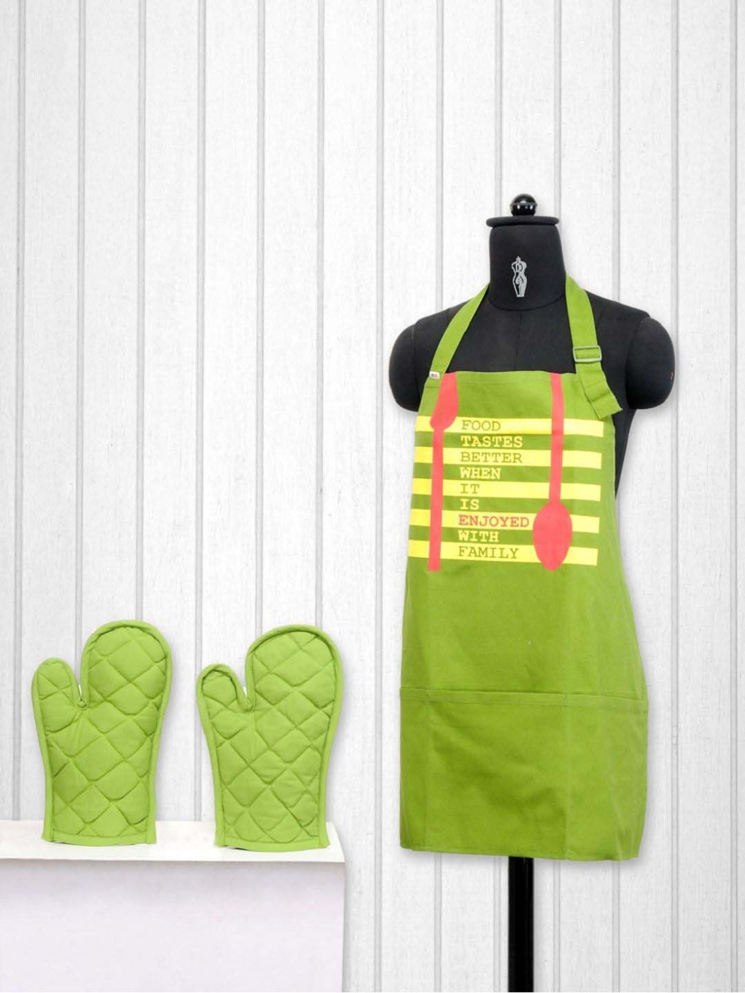 green kitchen apron