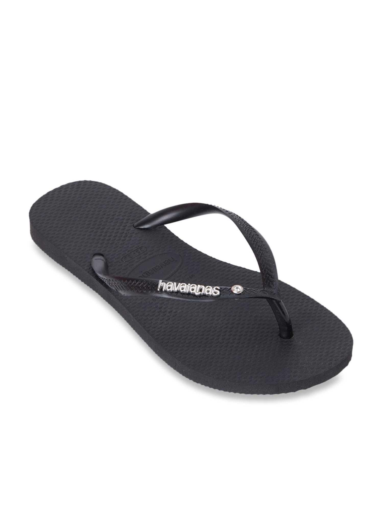 havaianas black crystal flip flops
