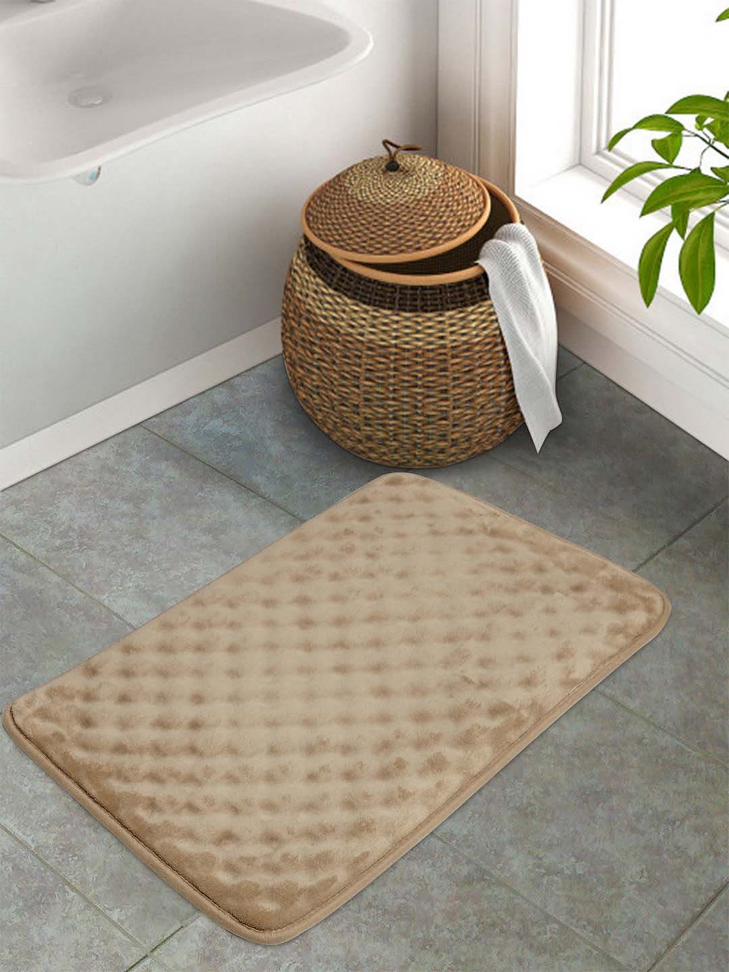 beige bath mat