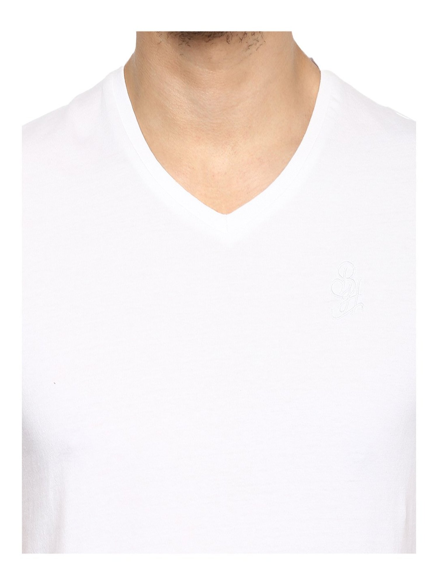 Cotton Plain Full Sleeves White V Neck T Shirt, Packaging Type: Polybag at  Rs 165 in Noida