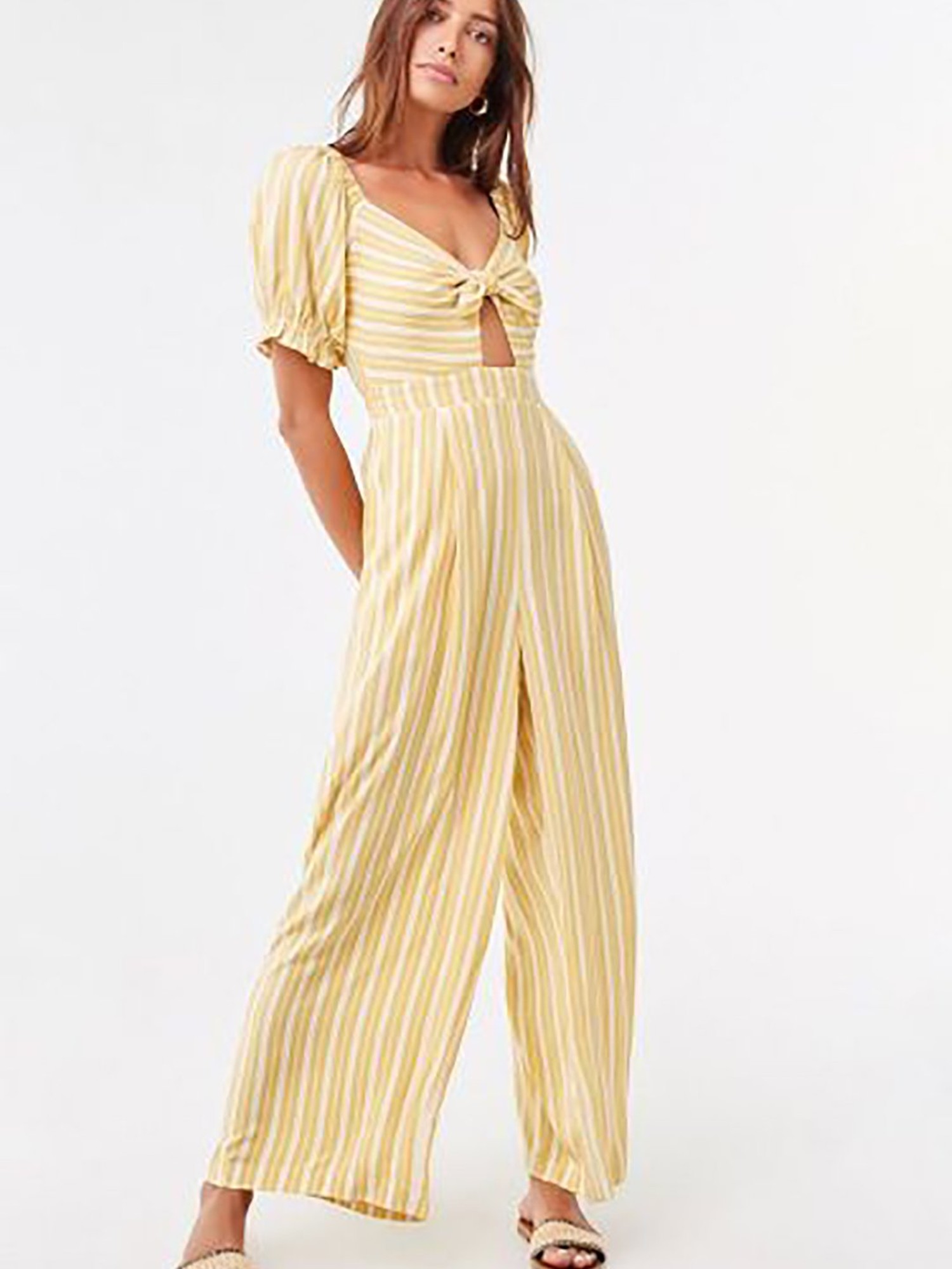 Curves Off White Stripe Square Neck Crop Jumpsuit  New Look