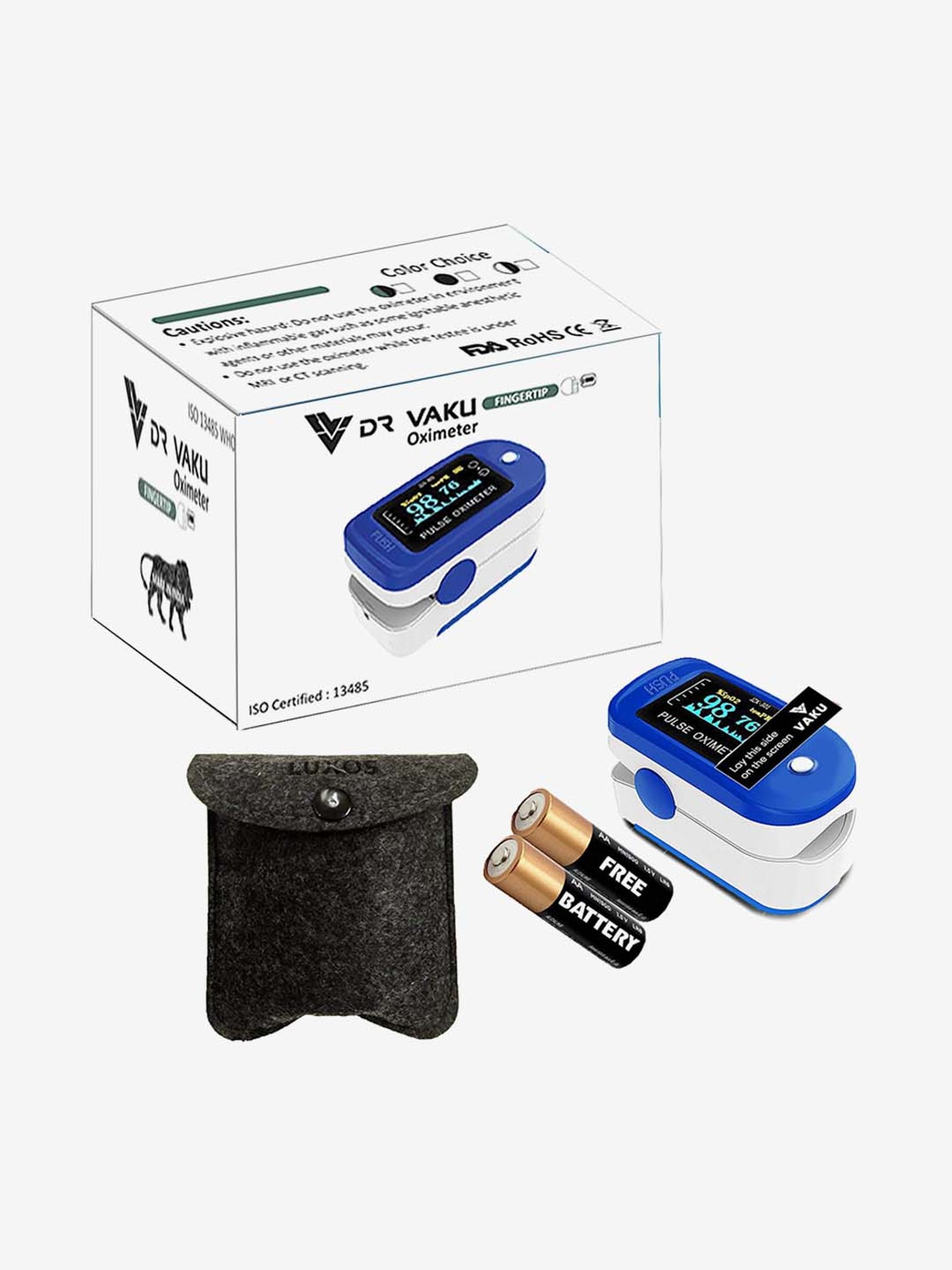 Buy Dr Vaku Dr02 Finger Tip Pulse Oximeter With Free Pouch And Battery Blue Online At Best Prices Tata Cliq