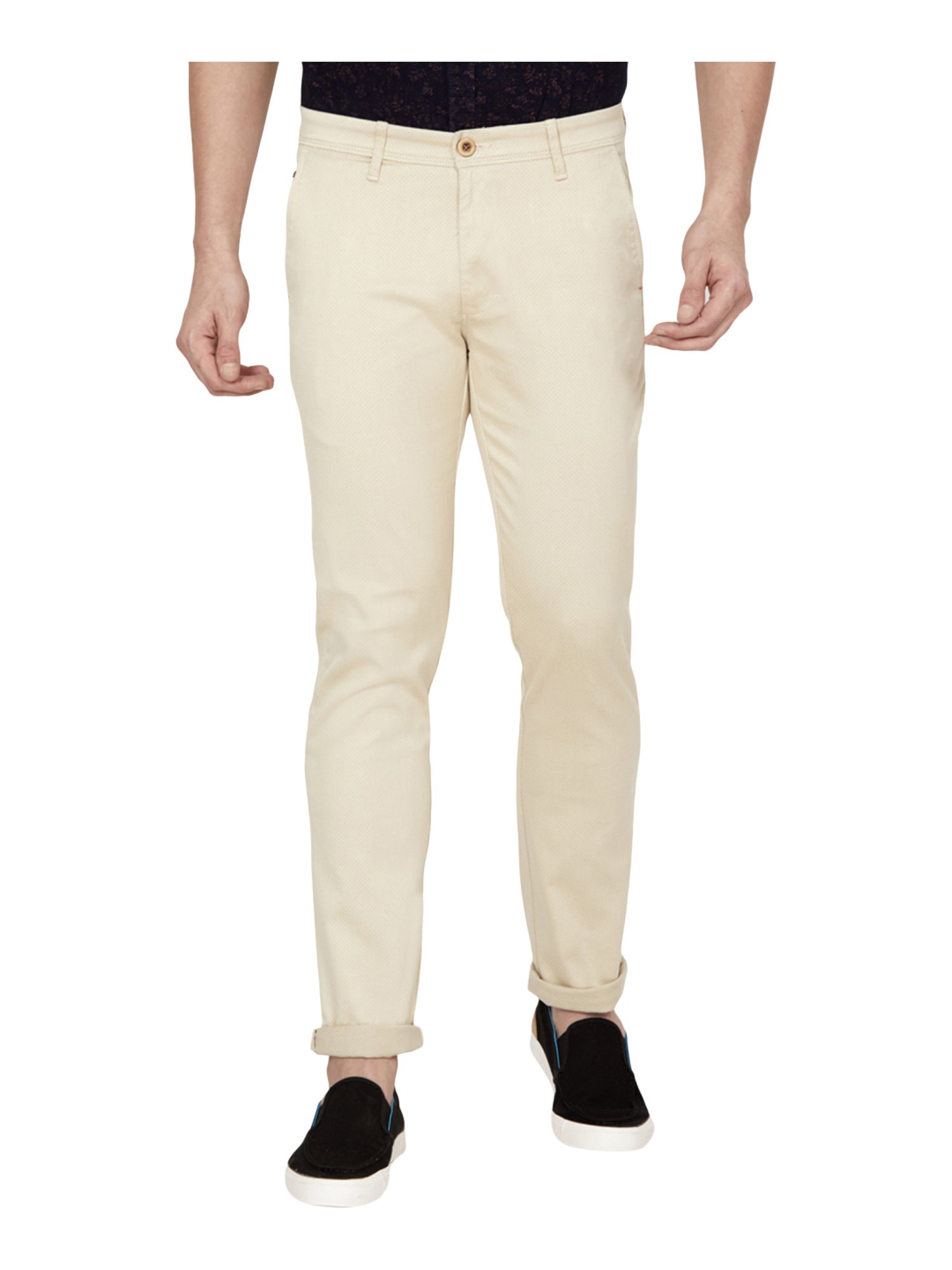 Buy Oxemberg Men Khaki Slim Fit Self Design Regular Trousers  Trousers for  Men 4324005  Myntra