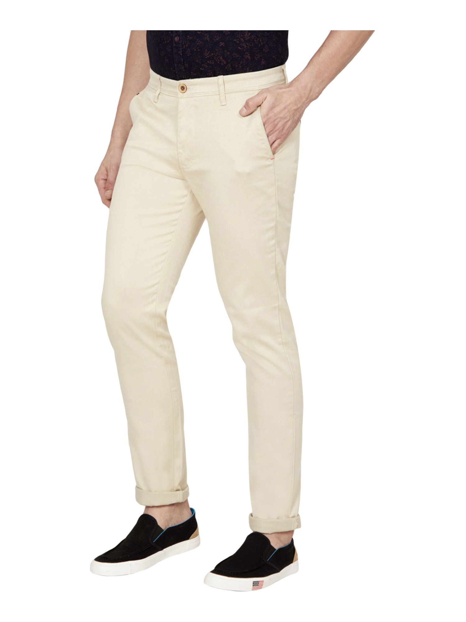 Buy Oxemberg Cotton Slim Fit Solid Casual Trouser for Men (Cream, 30)  (H4954B) at Amazon.in