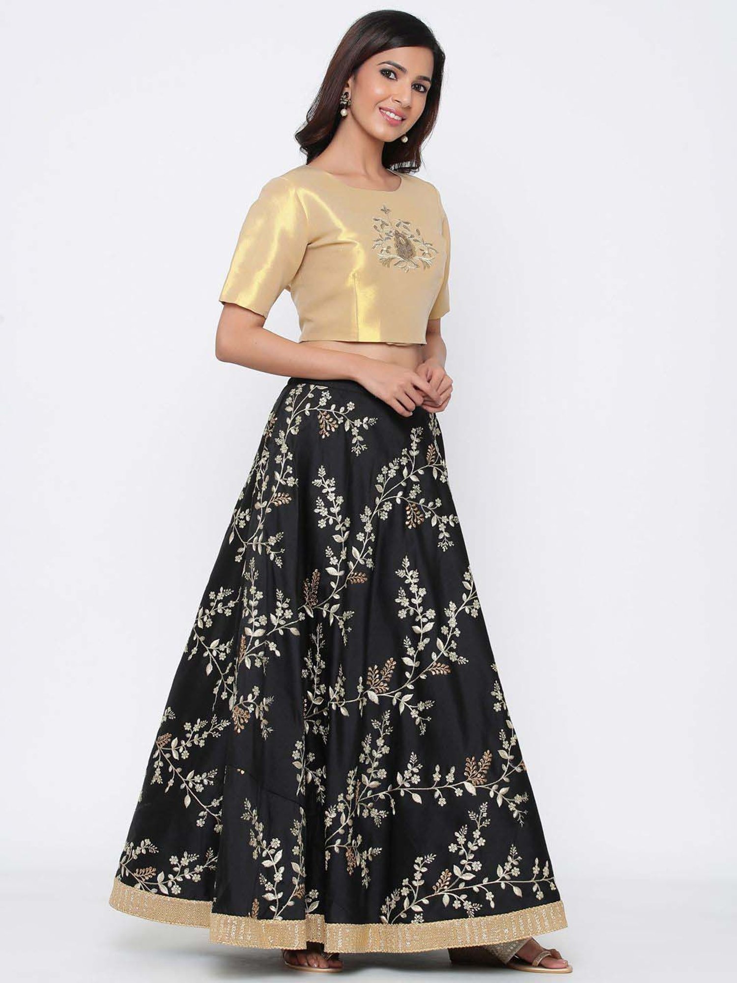 Buy Black And Golden Lehenga Choli Set Online In India | Label Shaurya  Sanadhya