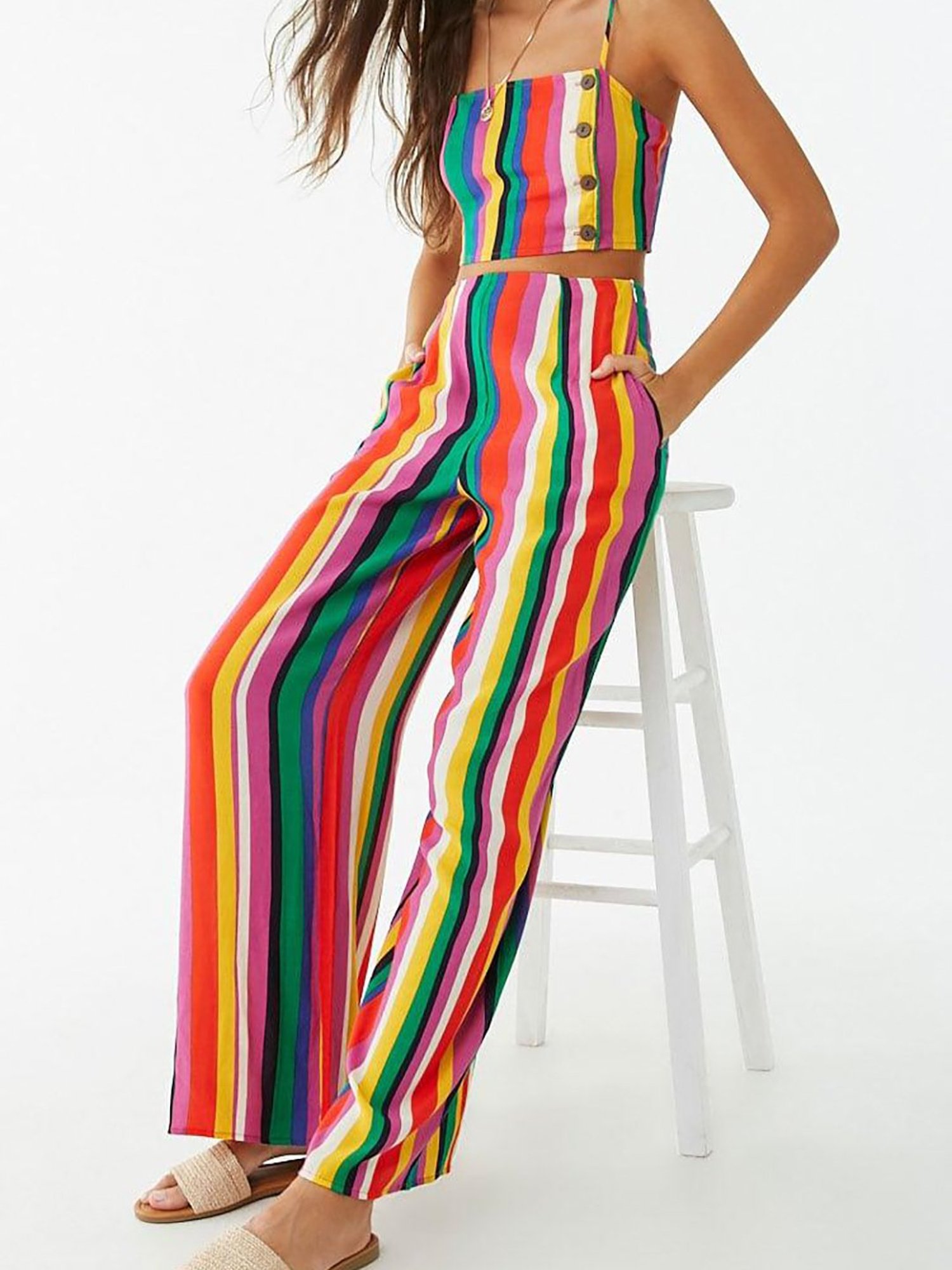 Buy Forever 21 Multicolor Striped Pants for Women Online @ Tata CLiQ