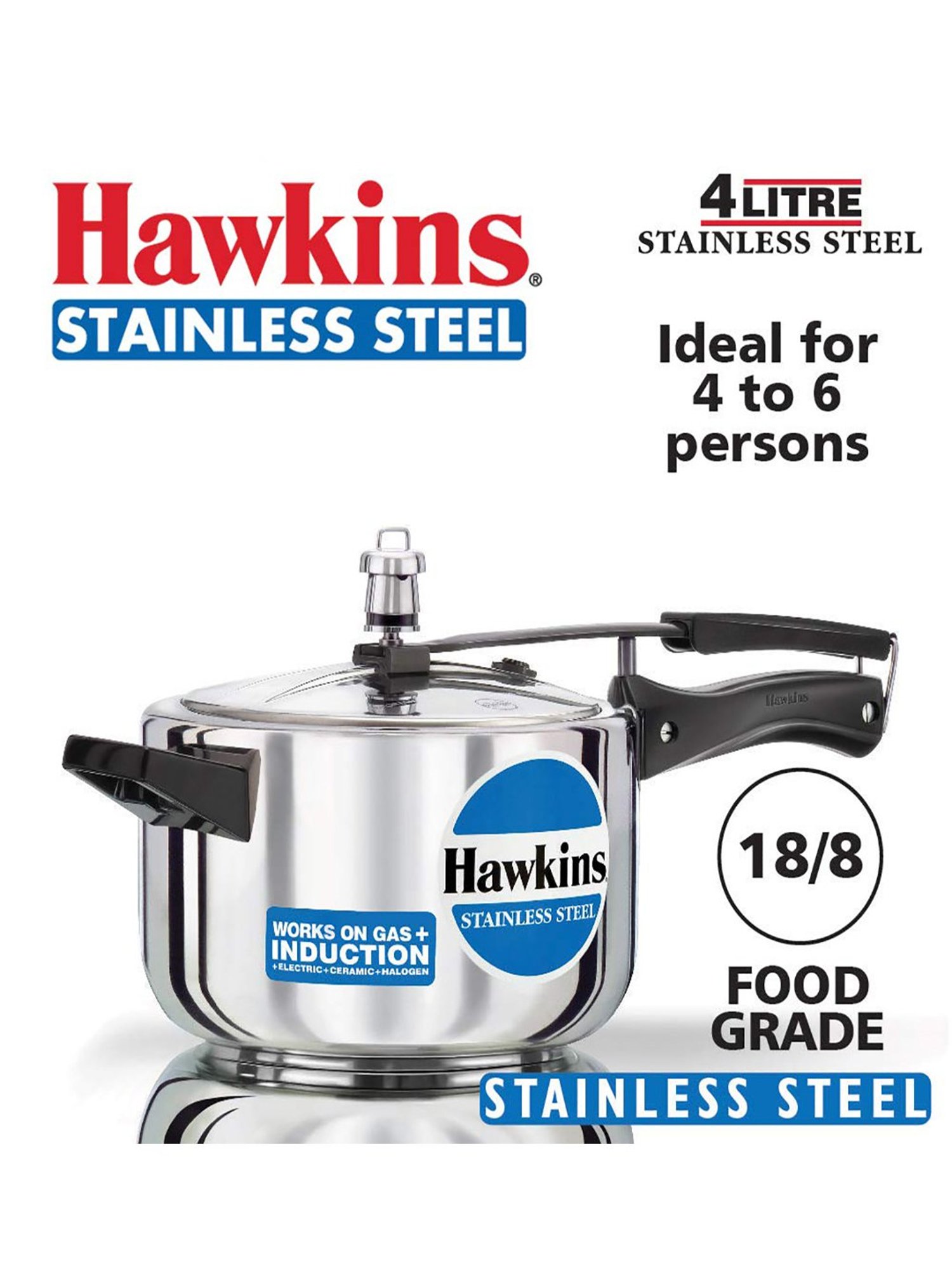 Hawkins Stainless Steel 6 Liter Pressure Cooker 6 Litre