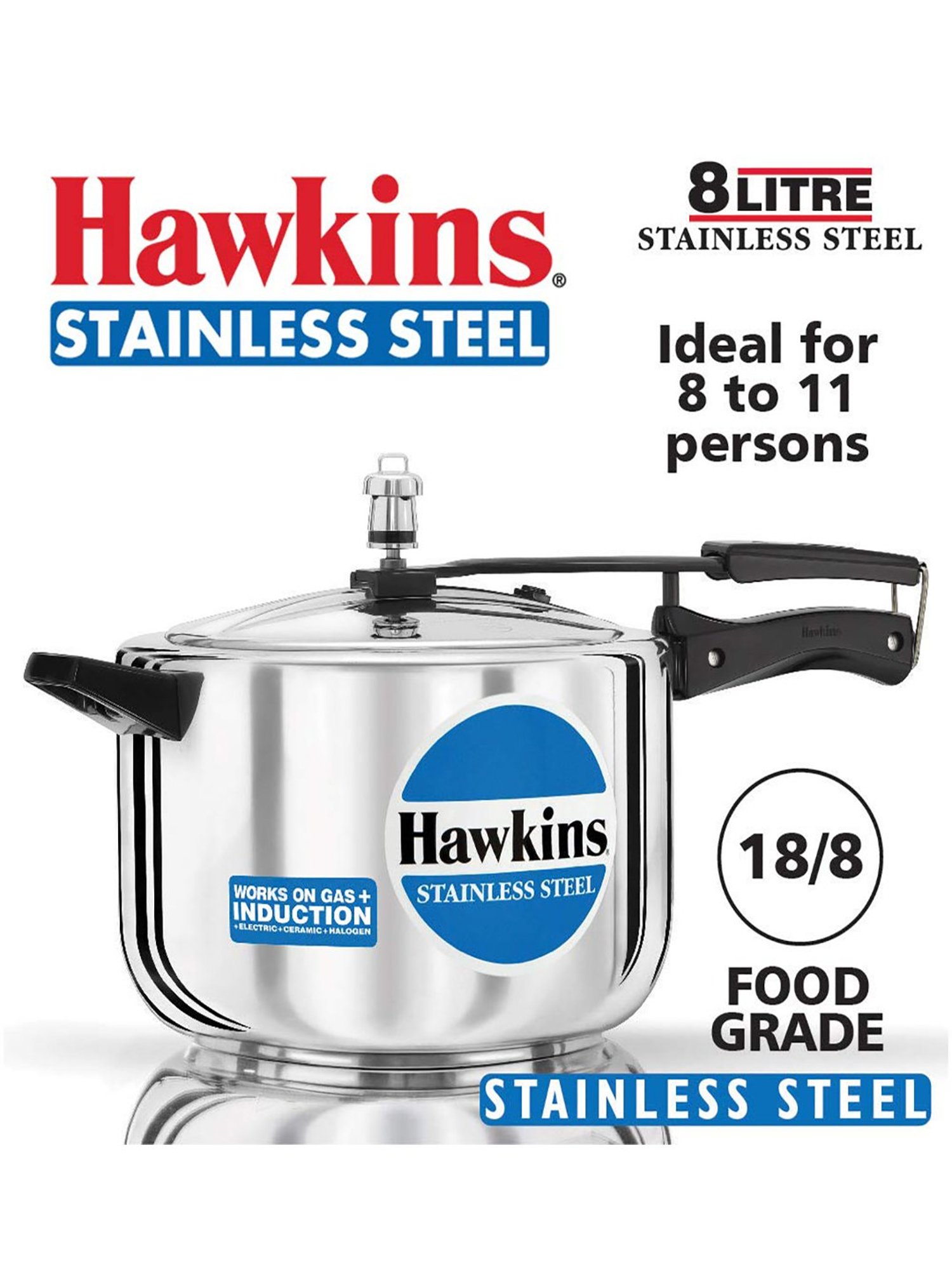 Hawkins B85 8.0 Liter Stainless Steel Pressure Cooker
