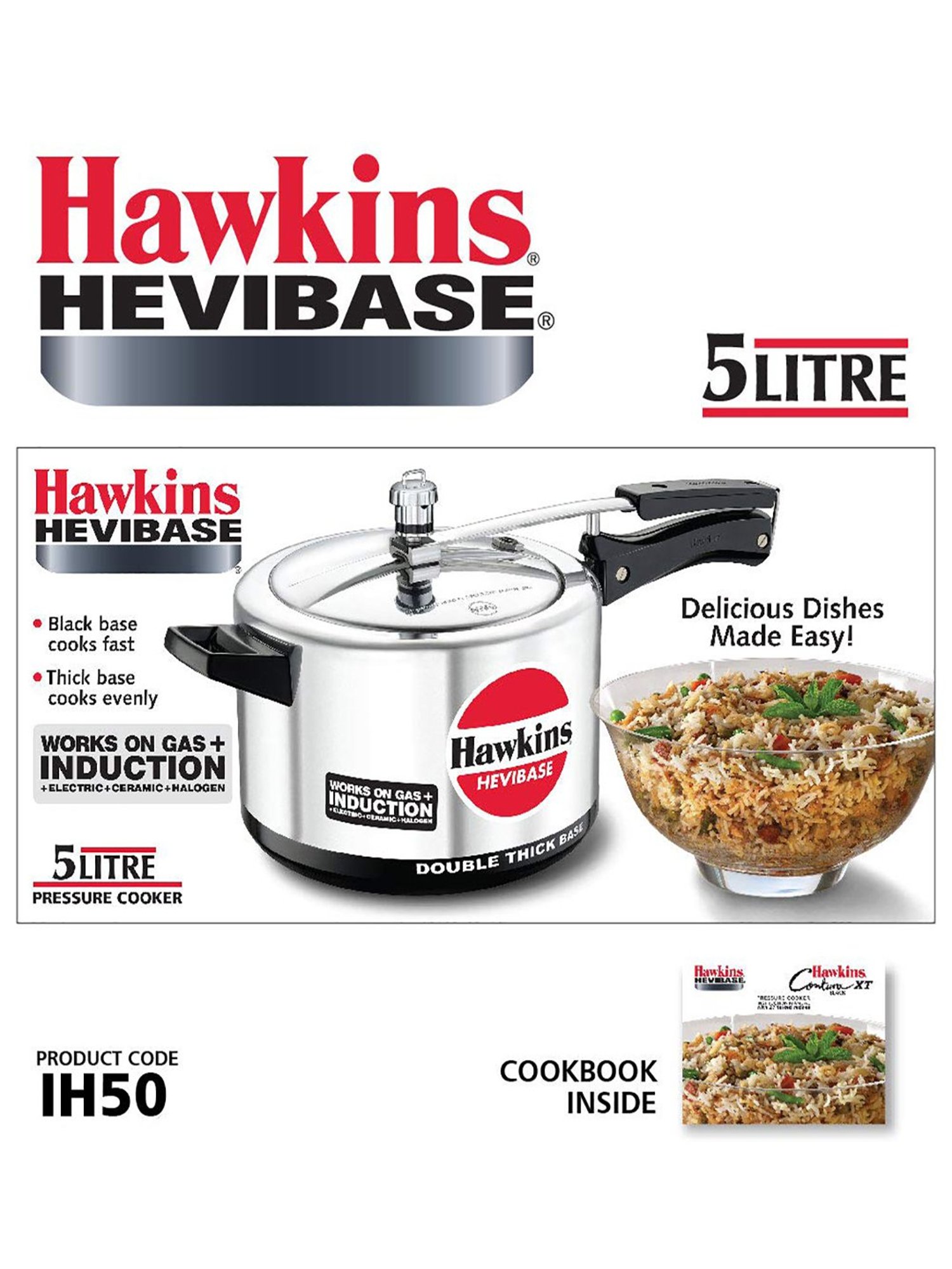 Hawkins H56 Hevibase Induction Compatible Aluminum Pressure Cooker, 5-Liter,SILVER