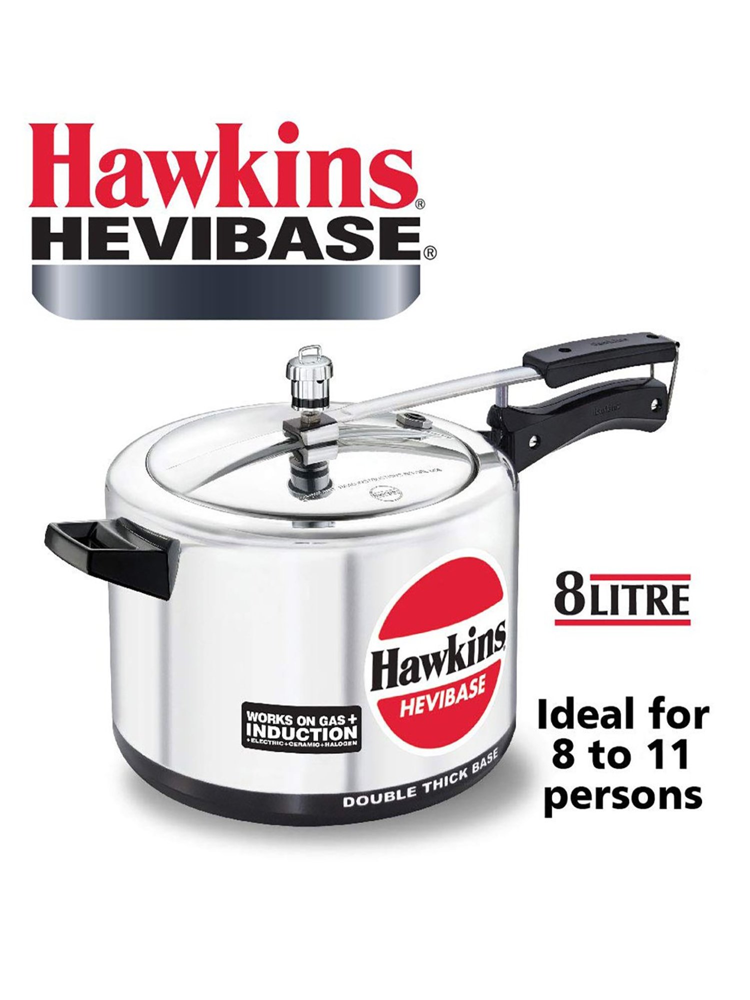 Hawkins Hevibase IH80 8-Litre Induction Pressure Cooker, Small, Silver 