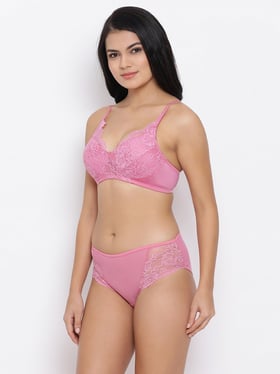 Buy Clovia Pink Lace Bra With Bikini Panty for Women Online @ Tata CLiQ