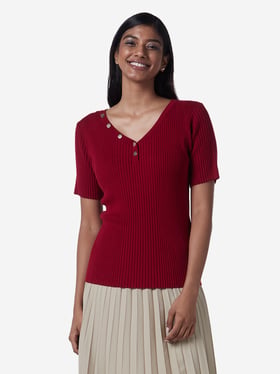 Buy Wardrobe by Westside Maroon Ribbed Top for Women Online @ Tata