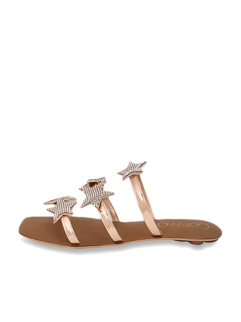 Rose Gold Rhinestone Keyhole Sandal (WW) | Wide width sandals, Gold strappy sandals, Flat 