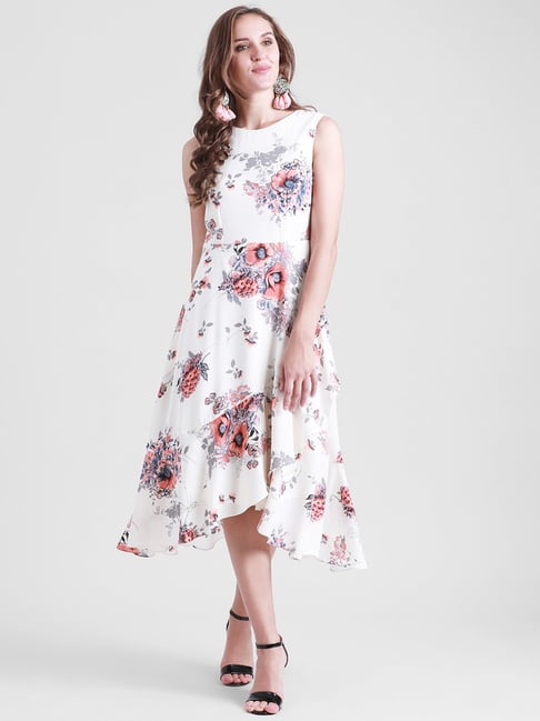 knee length white floral dress