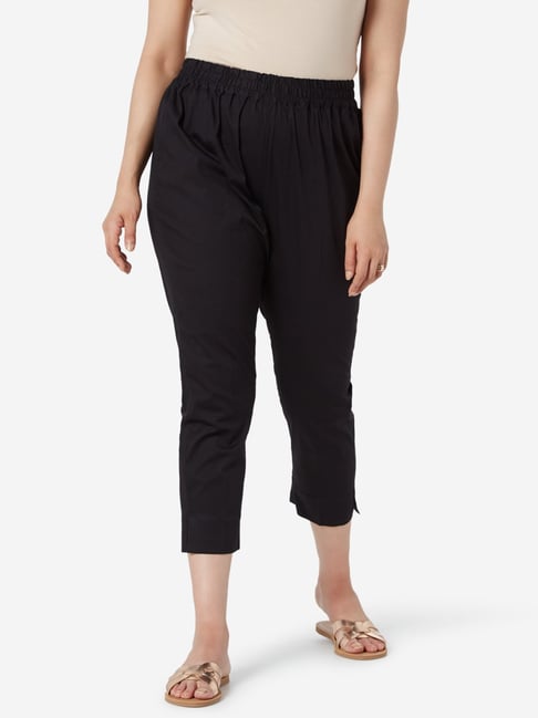 Buy Diza Curves Black Slim Fit Cropped Ethnic Pants from Westside