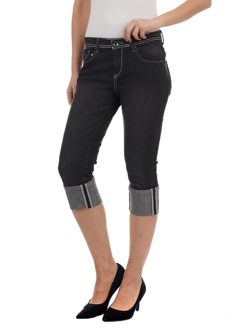 Buy Pepe Jeans Black Slim Fit Capri for Women Online @ Tata CLiQ