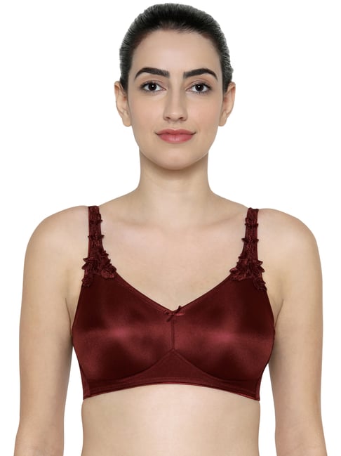 Buy Triumph Maroon Lace Work Non-Padded Full Coverage Bra for