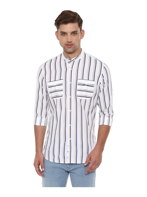 Van Heusen White Slim Fit Striped Shirt