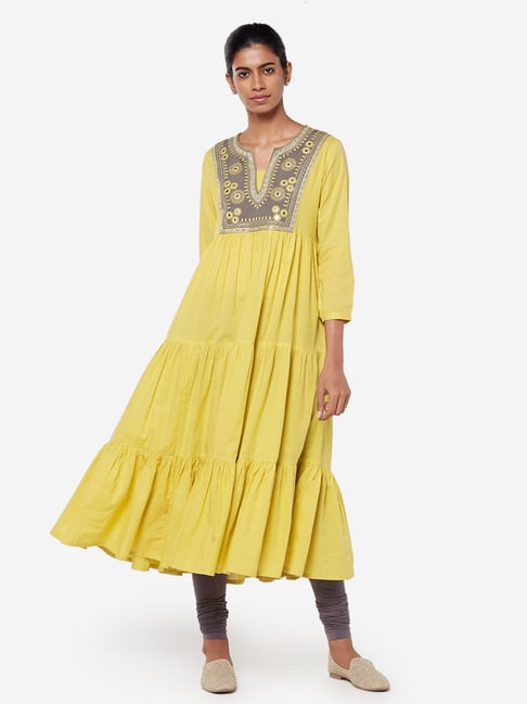 Buy Utsa by Westside Yellow Embroidered Maxi Kurta for Women