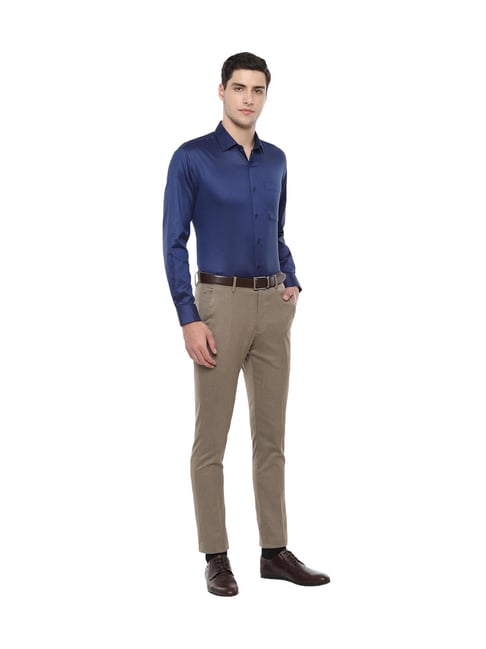 Buy Louis Philippe Navy Textured Slim Fit Cotton Shirt for Men Online @ Tata CLiQ