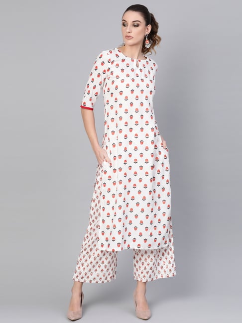 Gerua White Printed Kurta Palazzo Set