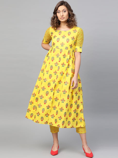 Buy Gerua Yellow Cotton Floral Print 