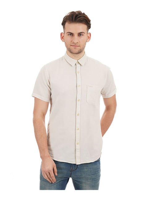 Buy Pepe Jeans Beige Solid Half Sleeves 