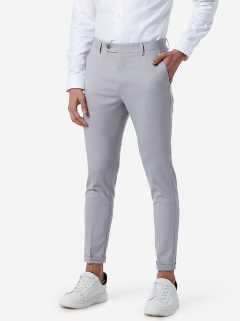 Buy WES Formals by Westside Navy Blue Striped Carrot Fit Trousers for  Online @ Tata CLiQ