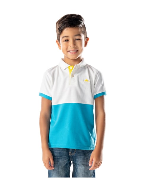 Cherry Crumble By Nitt Hyman Kids Blue & White Solid Polo T-Shirt