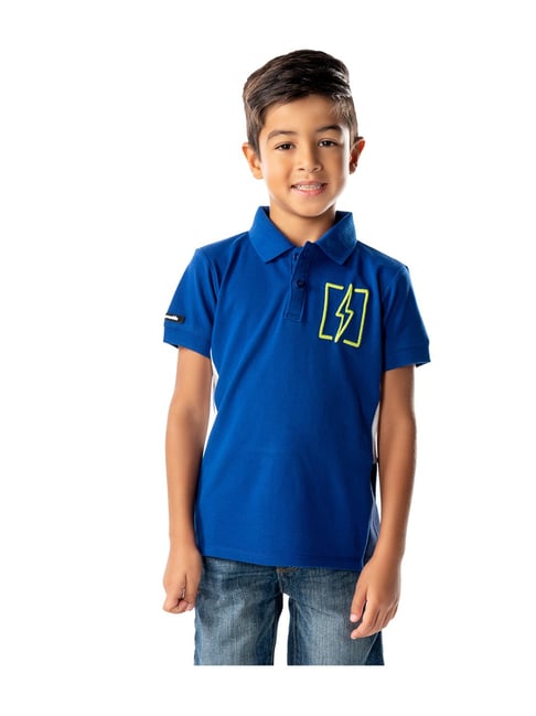 Cherry Crumble By Nitt Hyman Kids Blue Solid Polo T-Shirt