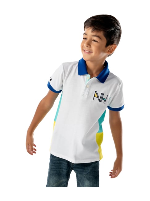 Cherry Crumble By Nitt Hyman Kids White Solid Polo T-Shirt