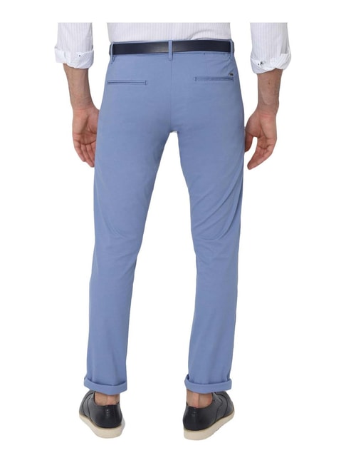 Buy Allen Solly Sky Blue Slim Fit Self Pattern Pleated Trousers for ...