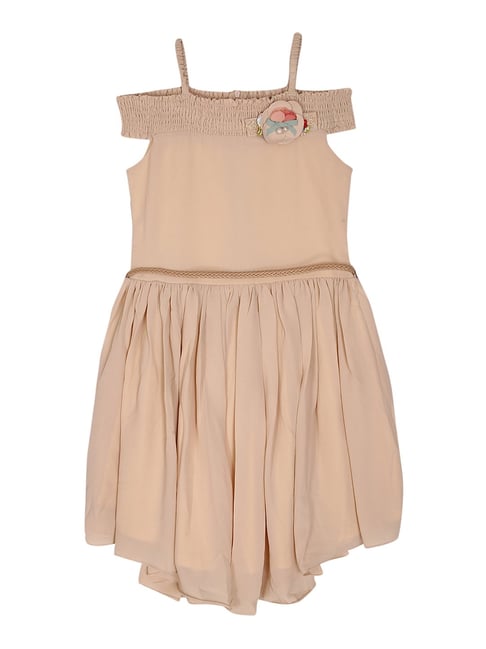 Tiny Girl Kids Beige Applique Dress With Belt