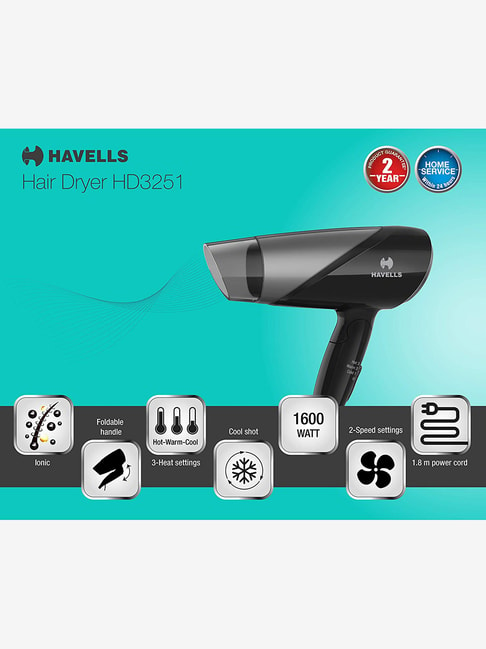 Buy Havells HD3251 1600W Hair Dryer (Black/Grey) Online At Best Price @  Tata CLiQ