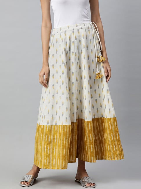 Jaipur Kurti Off-White Cotton Printed A-Line Skirt