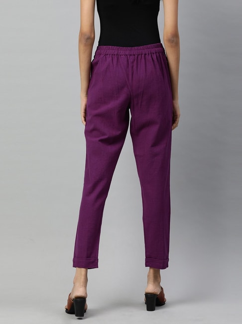 Wide linen-blend trousers - Purple - Ladies | H&M IN
