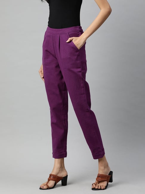 POPWINGS Regular Fit Women Purple Polyester Trousers Women trousers Solid  trousers for womenPack of 1