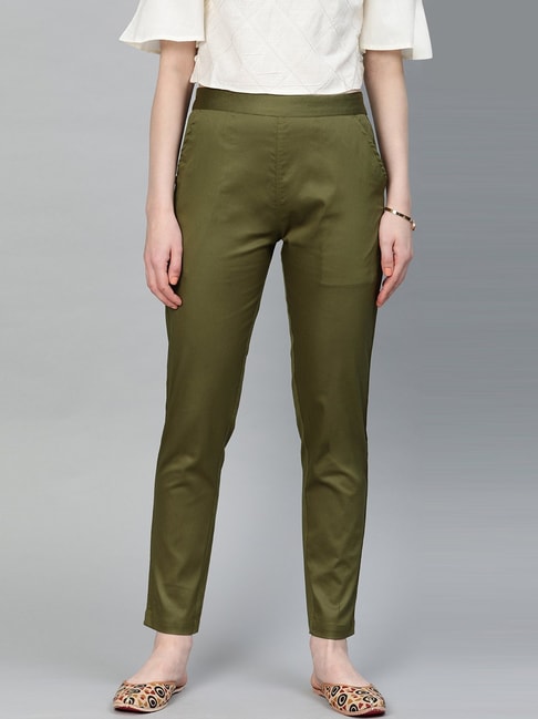 Bella Olive Green Rayon Cropped Pants for Women from GAZILLION – Gazillion